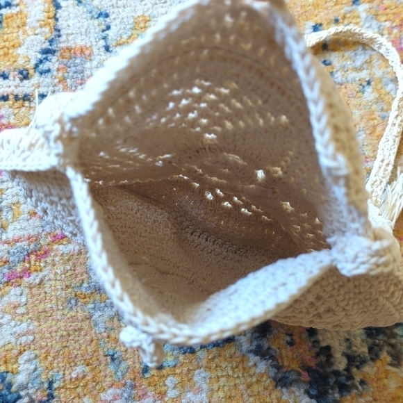 Handmade Bohemian Floral Woven Crochet Tassel Trim Circle Crossbody Bag Cream S - Picture 7 of 10